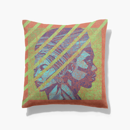 AFROCENTRIC, AFRICAN PORTRAIT, BLACK COUPLE, SILHOUETTE, WOVEN PILLOW