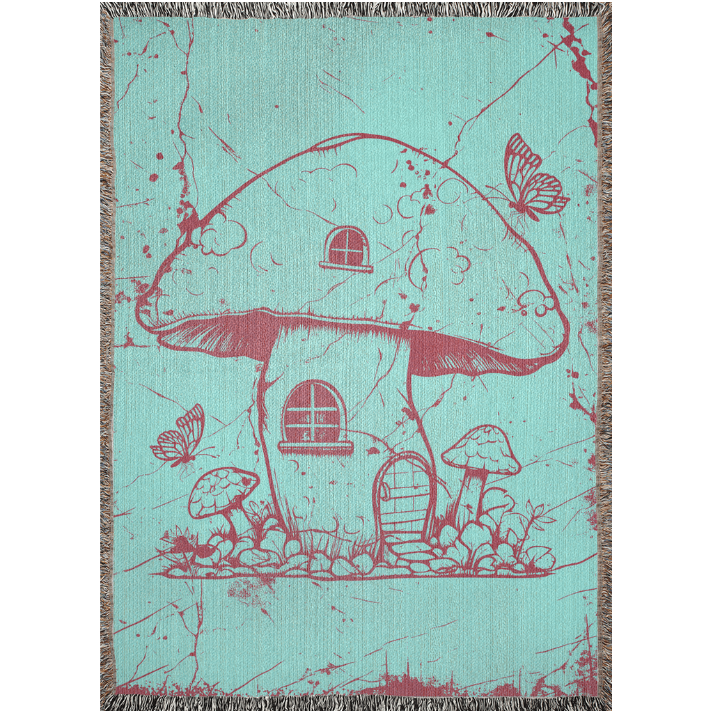 MUSHROOM HOUSE IN TEAL WOVEN BLANKET