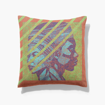 AFROCENTRIC, AFRICAN PORTRAIT, BLACK COUPLE, SILHOUETTE, WOVEN PILLOW