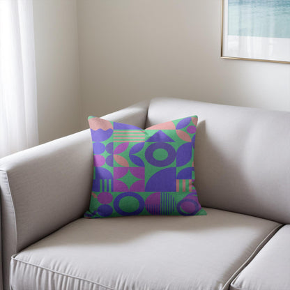 GEO JOLLOF - TRIBAL BAUHAUS IN GREEN WOVEN PILLOW