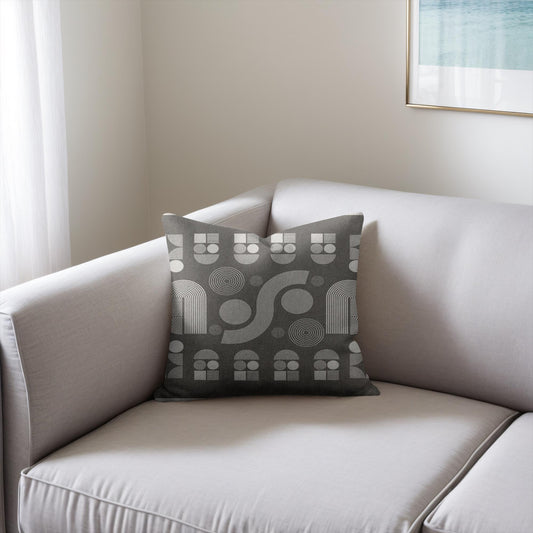 GEO JOLLOF - MODERNIST FLOW IN BLACK WOVEN PILLOW