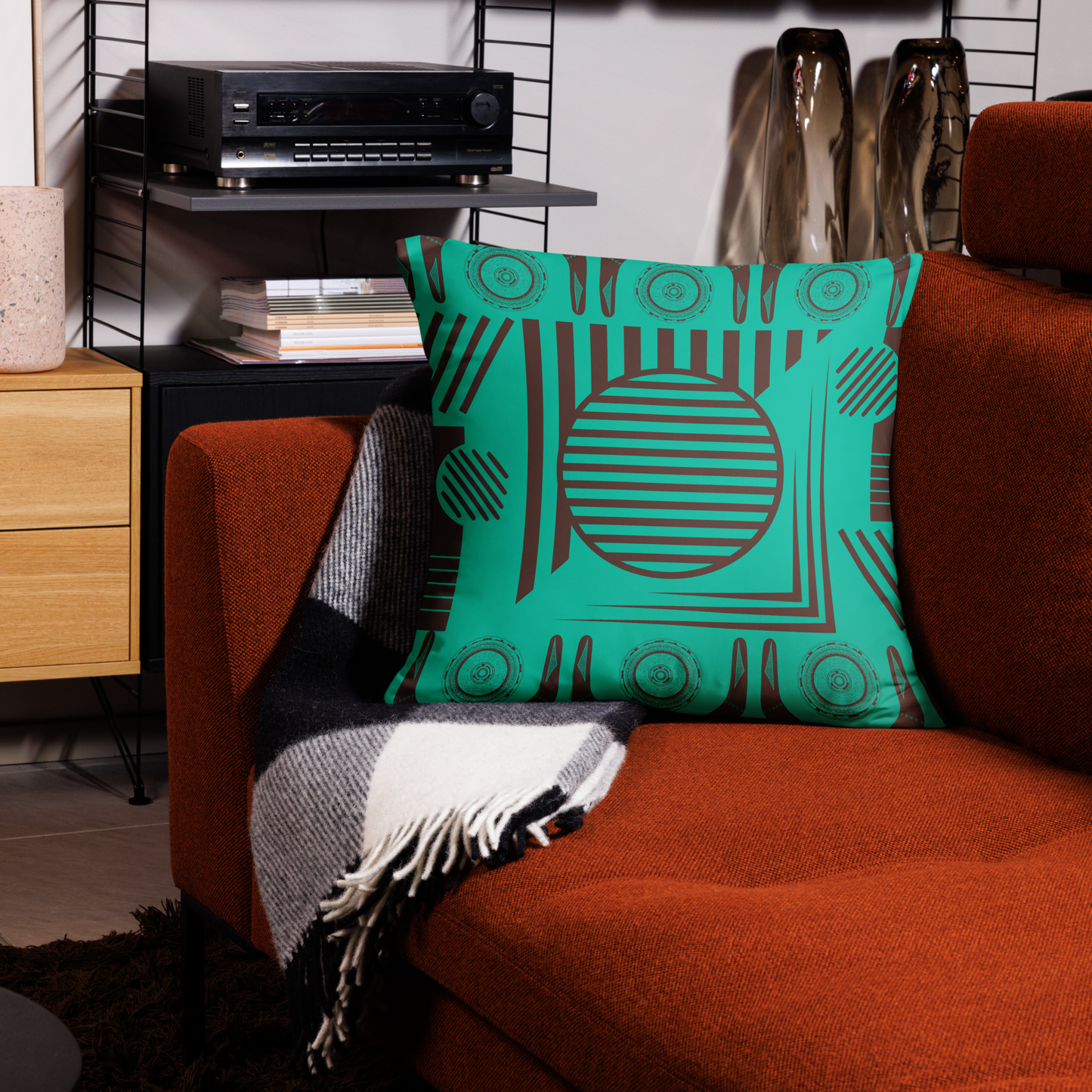 Accent pillow, throw pillow, sofa pillow, Hidden zipper design, Machine-washable cover, Shape-retaining insert (hand wash only), geometric design, Afrocentric style, AFRICAN, AFROCENTRIC DECOR, ARTWORK, TRIBAL, AFRICAN HOME DECOR, ART FOR YOUR HOME,
