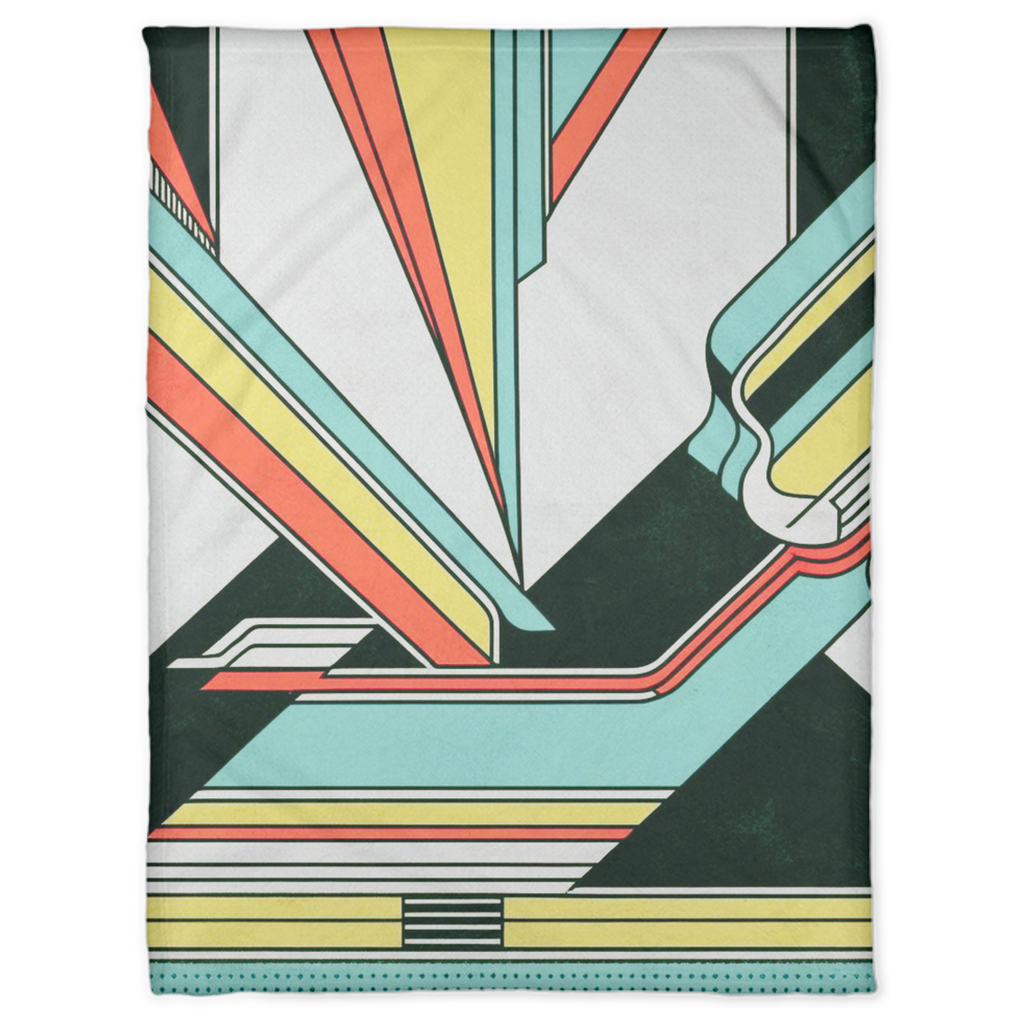 MID-CENTURY IN BEIGE IN TEAL FLEECE BLANKET